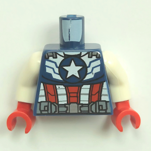 Torso, Red/White/Blue Captain America Armor, White Stars, Silver Utility Belt print, White Arms, Red Hands Dunkelblau