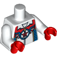Torso Jacket with Zipper, Red Star in Blue Circle with Wings Print, White Arms, Red Hands White