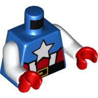 Torso Red and White Stripes, Black Belt, White Star and Gold Buckle Print, White Arms, Red Hands Blue