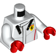 Torso Race Suit with Ferrari Logo and 'FXXK' on Back Print, White Arms, Red Hands White