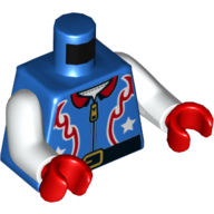 Torso Jacket with Red Flames, White Stars, Zipper and Black Belt Print (Stunt Pilot), White Arms, Red Hands Blue