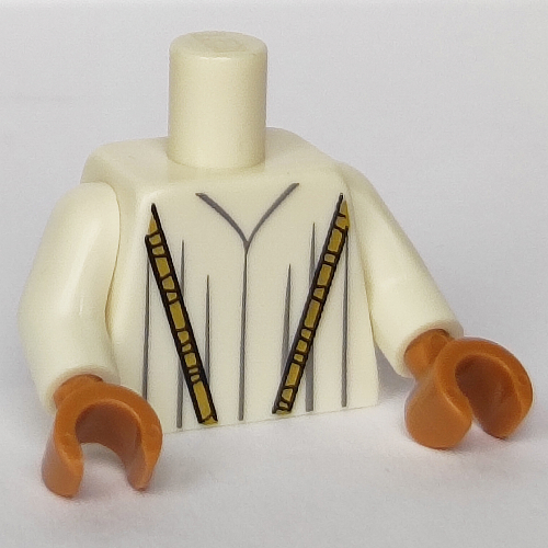 Torso Robe with Long Gold Necklace Print, White Arms, Medium Nougat Hands White