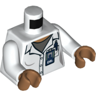 Torso Lab Coat, Buttons, ID Badge, Pen, Pocket, Light Bluish Gray Shirt Print, White Arms, Medium Nougat Hands White