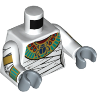 Torso Scarab Collar and Bandage Wrappings Print, White Arms with Wrappings, Gold and Dark Turquoise Bracelets Print, Sand Blue Hands Weiß