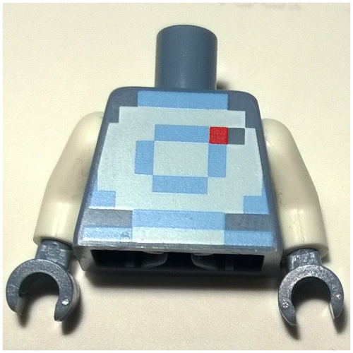 Torso Pixelated Bright Light Blue and White Space Suit Print, White Arms, Sand Blue Hands Sand Blue