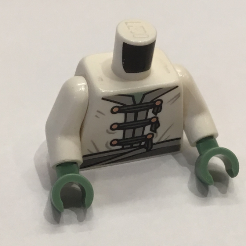 Torso Tunic, Light Bluish Gray Trim and Belt, Dark Bluish Gray Ties, Gold Buttons / Dragon Symbol on Back Print, White Arms, Sand Green Arms White