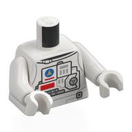 Torso, Astronaut Space Suit, Black/Dark Bluish Grey Controls, Gold Space Shuttle in Blue Circle, Red Shapes print, White Arms and Hands White