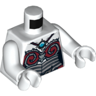 Torso Armor, Silver and Dark Red with Blue Round Jewel (Chi) Print, White Arms and Hands Weiß