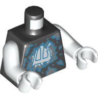 Torso Blue and White Ice / Energy and Asian Character Print, White Arms and Hands Schwarz