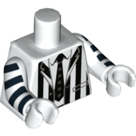 Torso Suit Jacket with Black Vertical Stripes and Black Tie Print (Beetlejuice), White Arms and Hands with Black Stripes Print White