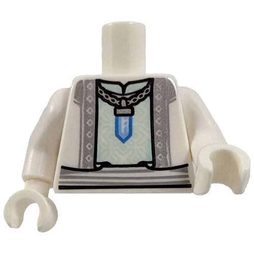 Torso Robe, Necklace with Crystal Pendant, Light Bluish Gray Trim Print, White Arms and Hands Weiß