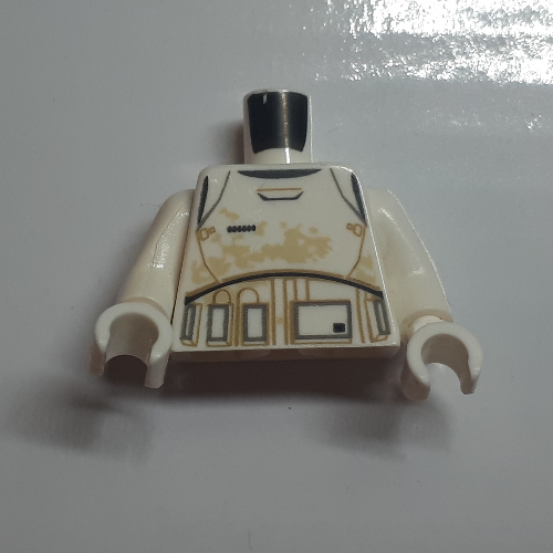 Torso Armor, Black, Gray and Dark Tan Lines and Tan Dirt Stains Print, White Arms and Hands White