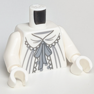 Torso Dress, Dark Bluish Gray Bowtie, Black Lace Trim Print, White Arms and Hands Weiß