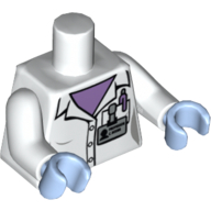 Torso Lab Coat with Medium Lavender Shirt and Pen, Buttons and 'PROFESSOR C BODIN' Badge Print, White Arms, Bright Light Blue Hands White