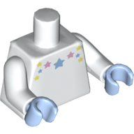 Torso Bright Pink, Bright Light Yellow and Bright Light Blue Stars Print, White Arms, Bright Light Blue Hands Weiß