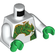 Torso Bodysuit, Green Dragon Print, White Arms, Green Hands White
