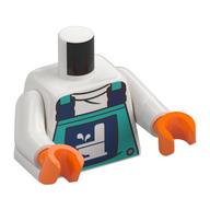 Torso, Dark Turquoise Overall, Dark Blue Clasps, White Toilet print, White Arms, Orange Hands in 