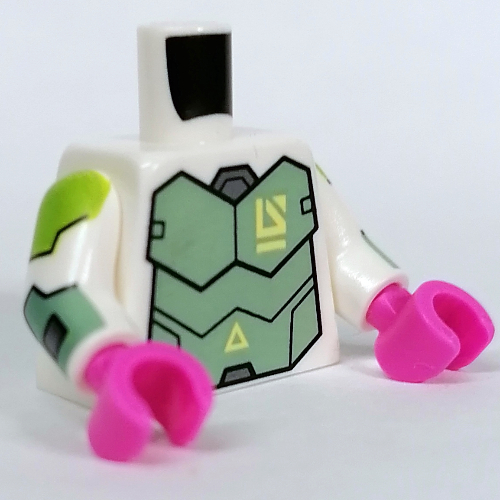 Torso, Sand Green Armor, Lime Shoulders print, White Arms, Dark Pink Hands White