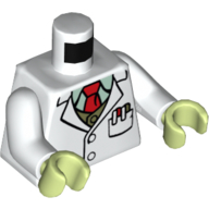 Torso Lab-Coat, Red Tie, Pens in Pocket print, White Arms, Yellowish Green Hands White