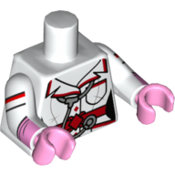 Torso Jacket with Red Trim and Belt, Stethoscope and Pockets Print, White Arms with Stripes and Pink Glove Cuffs, Bright Pink Hands White