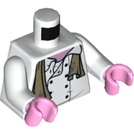 Torso Chef Jacket, Dirty Dark Tan Scarf Print, White Arms, Bright Pink Hands White