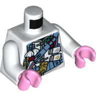 Torso Tunic, Bright Light Blue Utility Harness with Chili Peppers, Garlic, Salt Shakers, and Gold Pig Buckle Print, White Arms, Bright Pink Hands Weiß