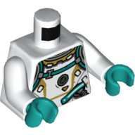 Torso Spacesuit, Dark Turquoise Trim, Dark Bluish Gray Hose and Vent Print, White Arms, Dark Turquoise Hands White