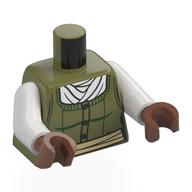 Torso, Olive Green Sweater, Dark Green Lines, Tan Belt, White Scarf print, White Arms, Medium Brown Hands Olive Green