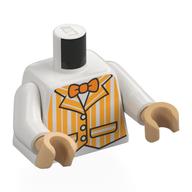 Torso, Bright Light Orange Striped Dapper Dan Jacket, Orange Bow Tie print, White Arms, Warm Tan Arms White