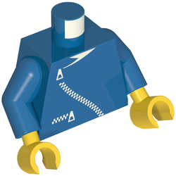 Torso Jacket, Zipper Curved and Pocket Print (white zipper), Blue Arms, Yellow Hands Blau