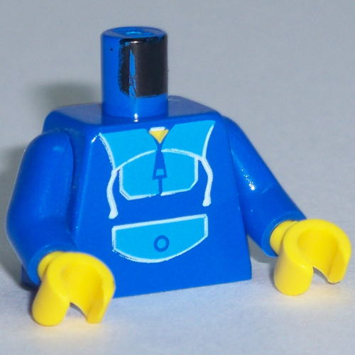 Torso Hoodie, Tracksuit with Light Blue Pocket and Collar, Zipper Print, Blue Arms, Yellow Hands Blau
