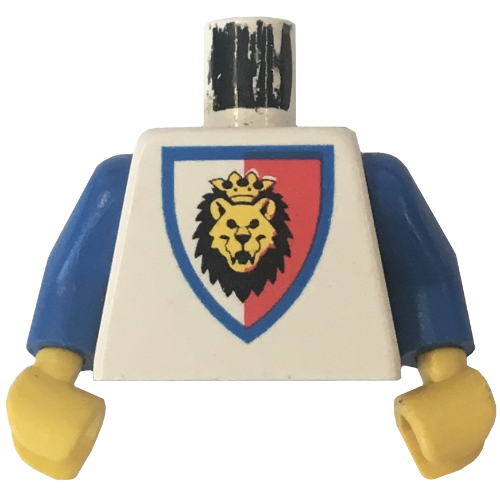 Torso Lion Head on Red and White Shield Print, Blue Arms, Yellow Hands Weiß