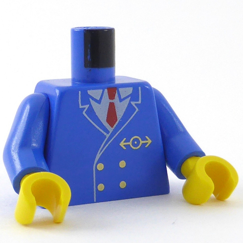 Torso Jacket, Red Tie, Gold Buttons and Train Logo Print, Blue Arms, Yellow Hands Blau