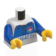 Torso Racing Jacket, Red and Green EB Symbol, Blue Top, 'BUGATTI' print, Blue Arms, Yellow Hands Weiß