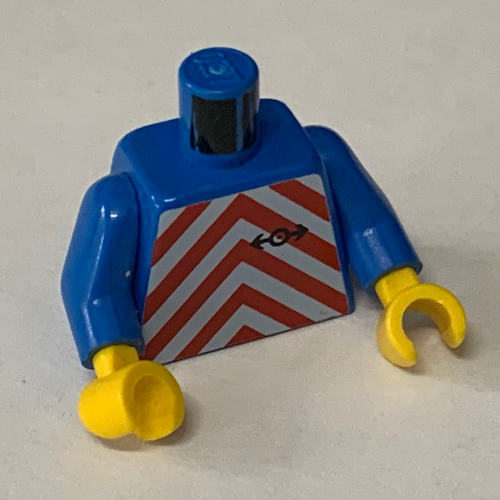 Torso Red Chevron and Train Logo Print, Blue Arms, Yellow Hands Blue