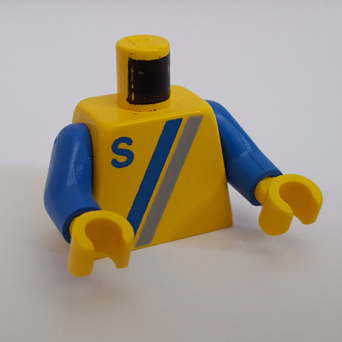 Torso Jacket, 'S' Logo, Light Gray and Blue Line Print, Blue Arms, Yellow Hands Gelb