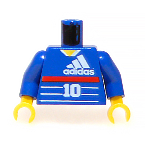 Torso Soccer Jersey with Adidas Logo, Red Stripe, '10' / Zidane on Back Print, Blue Arms, Yellow Hands Blau