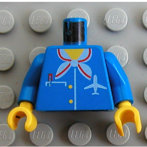 Torso Jacket, Pocket, Pen, Scarf and Plane Logo Print, Blue Arms, Yellow Hands Blau
