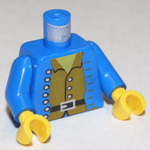 Torso Jacket, Open, Brown Shirt, Silver Buttons Print, Blue Arms, Yellow Hands Blue