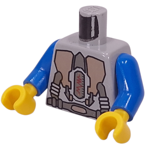 Torso Spacesuit with Gold Triangular Machinery and Belt Print, Blue Arms, Yellow Hands Hellgrau