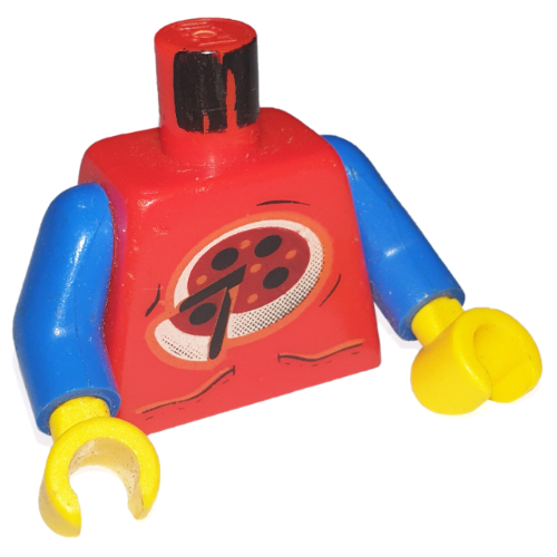 Torso Shirt, Pizza with Slice Print (Pepper), Blue Arms, Yellow Hands Red