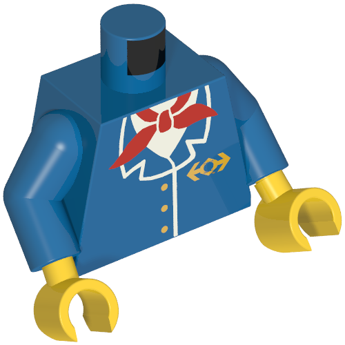 Torso Jacket with Train Logo and Red Scarf Print, Blue Arms, Yellow Hands Blue