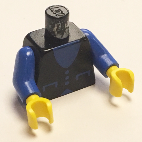 Torso Vest, Blue V-Neck, Pockets and Buttons Print, Blue Arms, Yellow Hands Schwarz