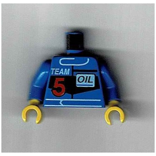 Torso Racing Jacket with 'Team 5' and 'Oil' Print, Blue Arms, Yellow Hands Blue