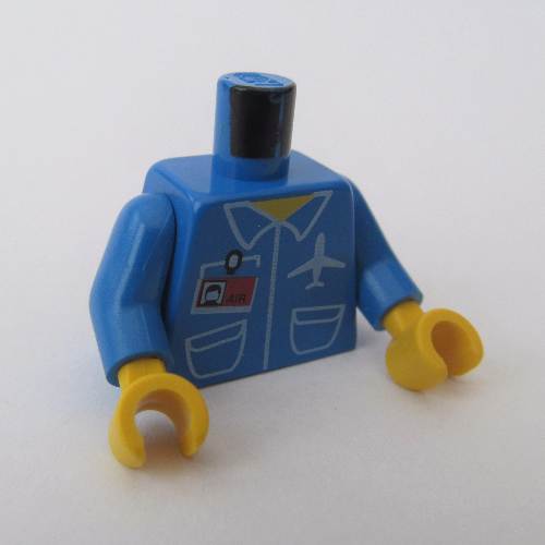 Torso Jacket, Pockets, ID and Plane Logo Print, Blue Arms, Yellow Hands Blau