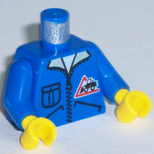 Torso Jacket with Bulldozer Logo, Zipper, Pocket Print (Lorry Driver), Blue Arms, Yellow Hands Blau