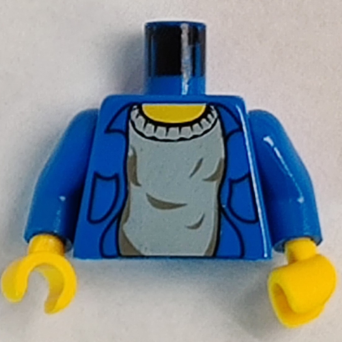 Torso Shirt, Open over Gray Undershirt Print, Blue Arms, Yellow Hands Blue