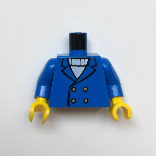 Torso Jacket with 4 Buttons and White Sweater Print, Blue Arms, Yellow Hands Blue