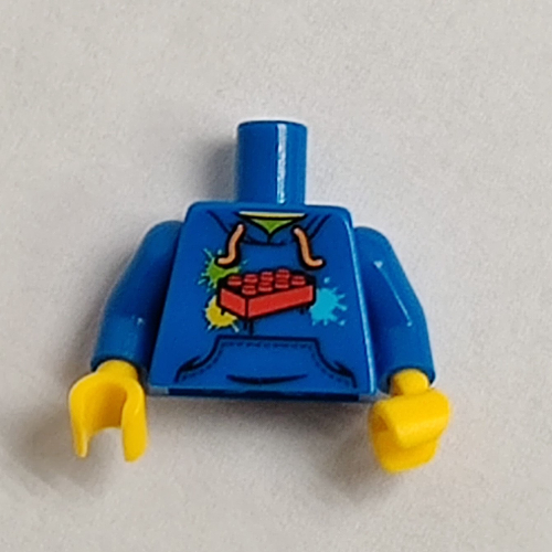 Torso Hoodie with Blue Pocket, Drawstring and Red Brick Print, Blue Arms, Yellow Hands Blau