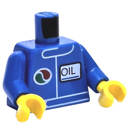 Torso Racing Jacket with Octan Logo and OIL' / '2012 The LEGO Store Overland Park, KS' on Back Print, Blue Arms, Yellow Hands Blue